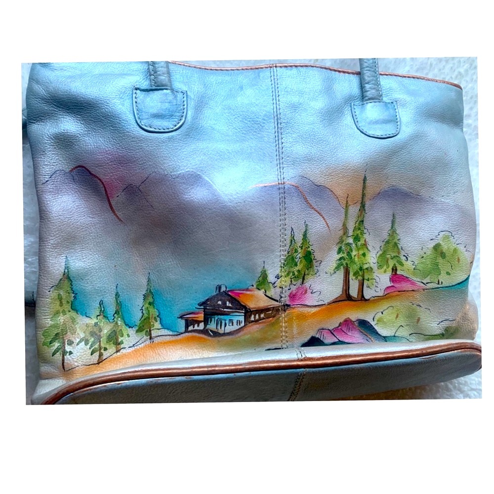 VINTAGE 🎨 LEATHER, Mountain Village, medium tote, EUC